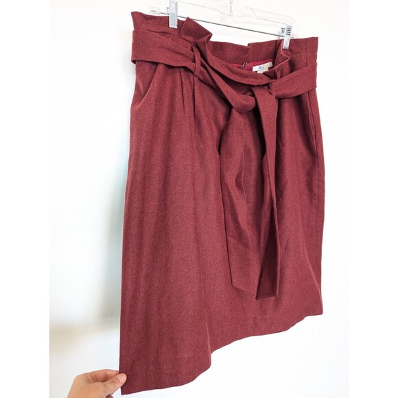Boden Womens Rosemoor Paperbag Wool Skirt Size 16 Burgundy Wool Blend Midi Fall - Picture 4 of 10